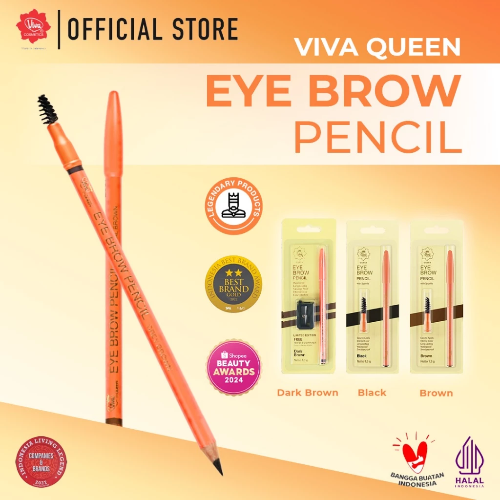 Viva Queen Eye Brow Pencil (WATERPROOF, SMUDGEPROOF & TRANSFERPROOF)  - Tersedia 3 Varian Warna