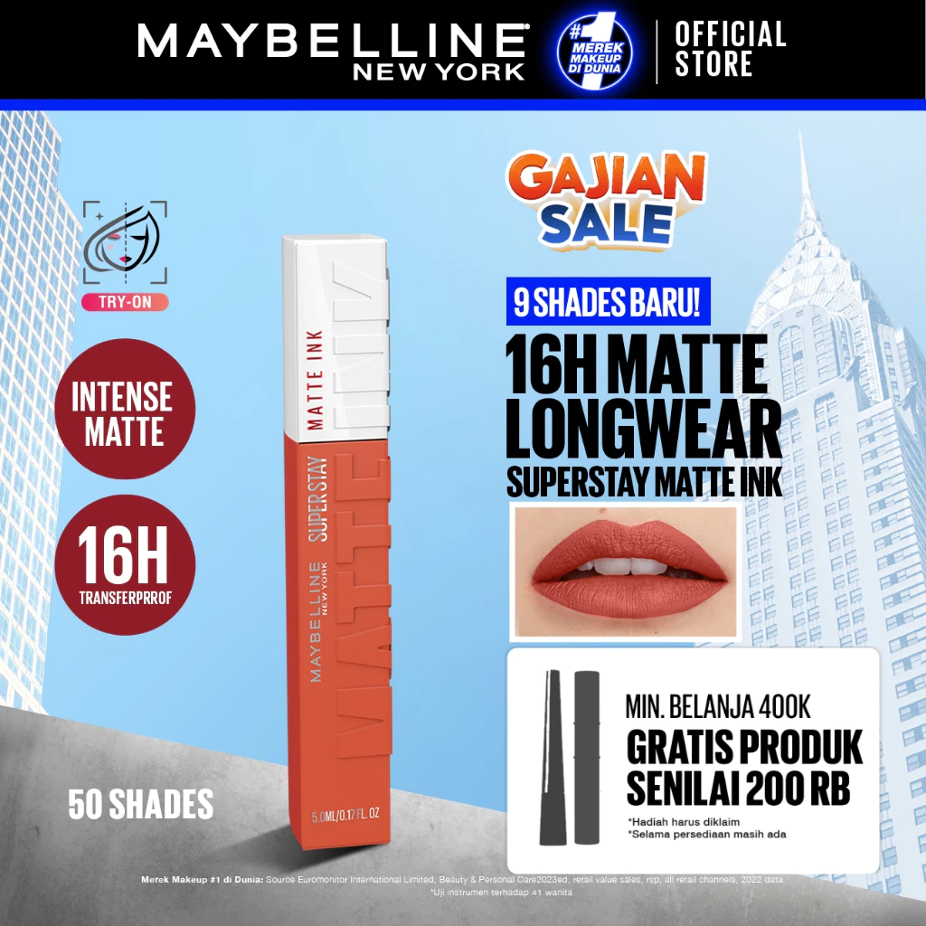 [SHOPEE BEAUTY AWARDS - BEST LIP MAKEUP] MAYBELLINE OFFICIAL Superstay Matte Ink Liquid Long Lasting Waterproof Matte Lipstick Lipcream Make Up Transferproof Tahan 16 Jam Vinyl Ink