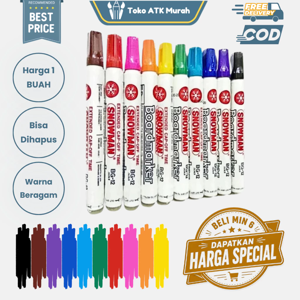 Spidol White Board Marker Snowman BG-12 - Spidol Papan Tulis untuk Kantor, Sekolah & Alat Tulis