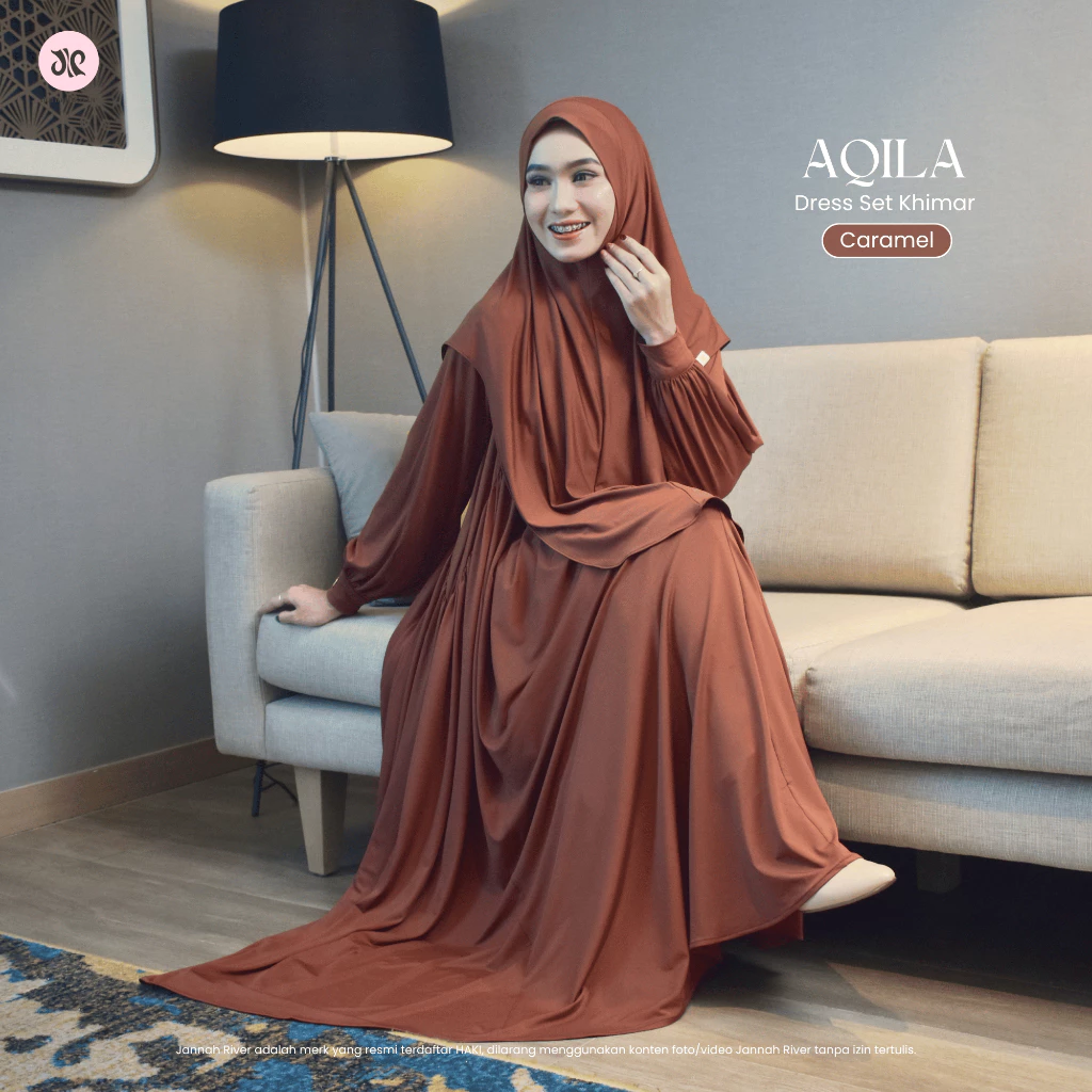 Jannah River Aqila Dress Set Khimar Dagu Bahan Jersey Korea Premium Adem Nyaman Terbaru Mewah Elegan Wudhufriendly Syari Gamis Umroh & Haji
