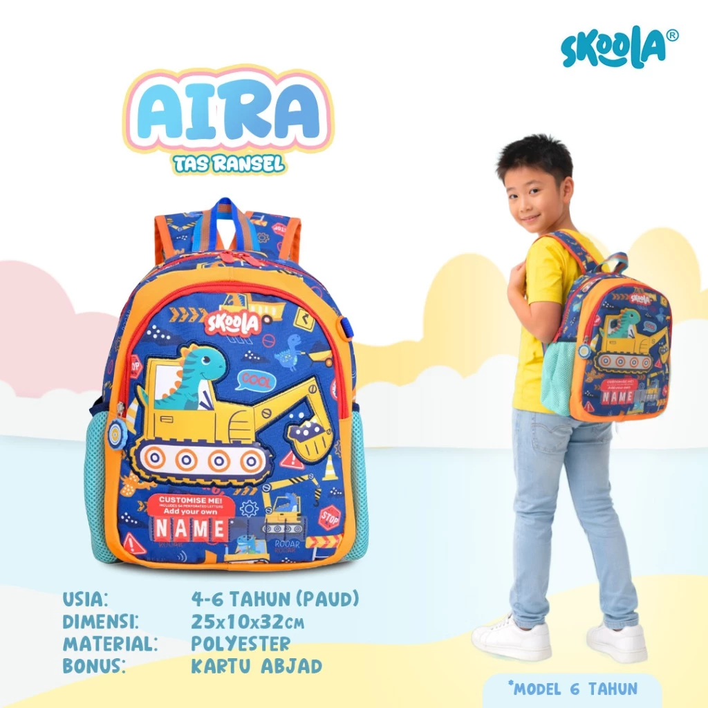Skoola Tas Sekolah Anak PAUD TK Laki Laki Karakter Dino Exca Game - Aira Teeny