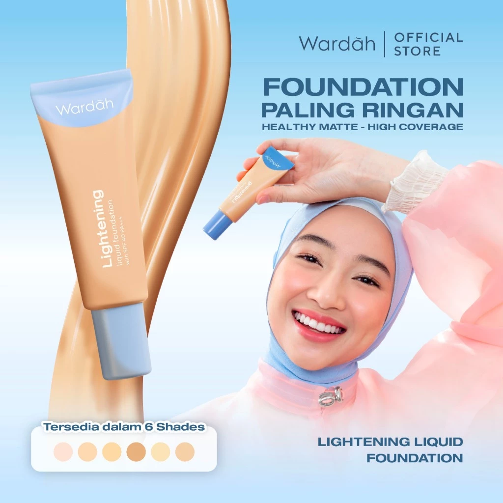 WARDAH Lightening Liquid Foundation 25ml - Base Makeup dengan Skin-Like to High Coverage yang Mengandung SPF 40 PA+++ dan Serum Niacinamide Untuk Hasil Makeup Flawless dan Cerah - Makeup - Foundation - Bedak - Cushion -  Foundation Anti Longsor