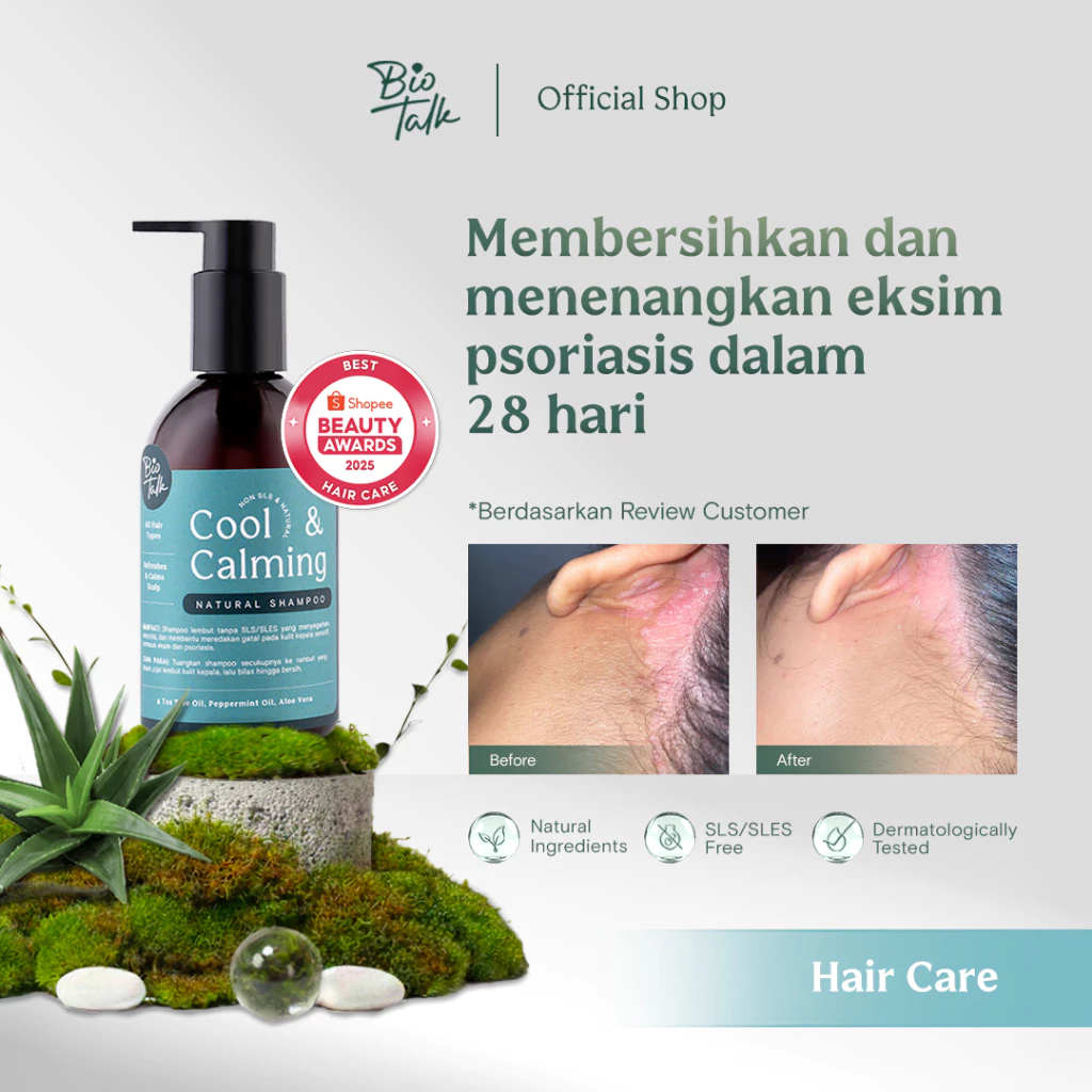 Biotalk Cool & Calming Shampoo | 250ml | Non SLS/SLES | Natural | Perawatan Kulit Kepala Gatal Ketombe Berkerak Sensitif Eksim Psoriasis Seboroik