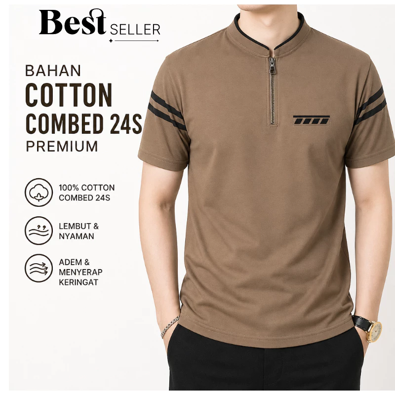 Kaos Pria Kerah Shanghai Premium Cotton Combed