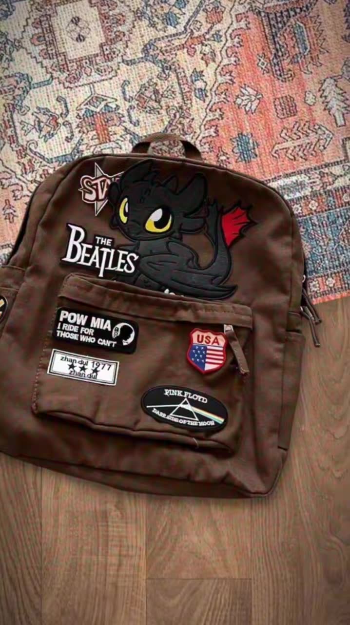 ransel original tas sekolah canvas kanvas marsoto tas ransel sekola tas kuliah korea tas ransel Gadis pedas buatan sendiri gaya retro Amerika Godzilla