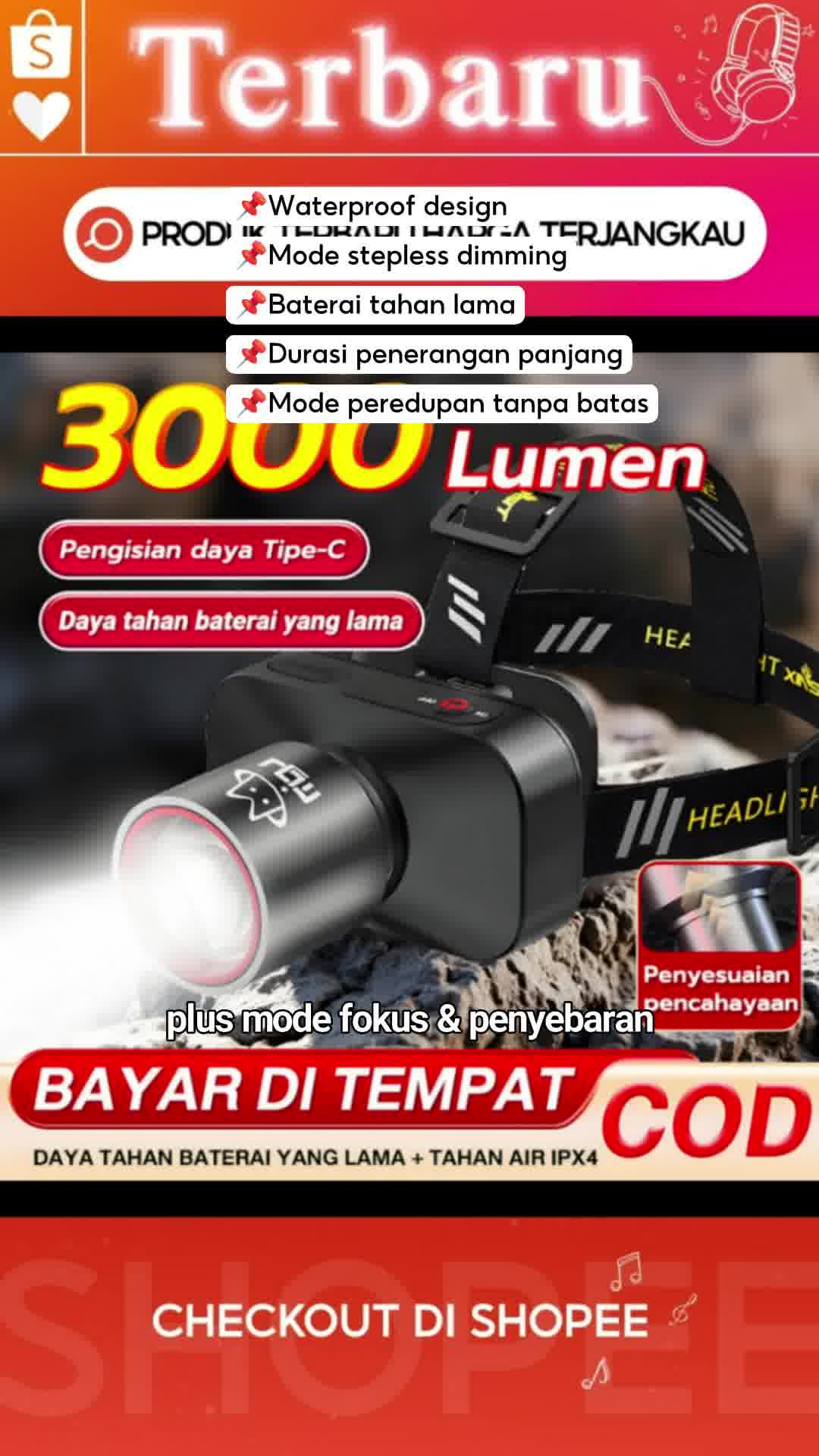 senter kepala 3000 lumen #promoshopee #palingmurahdishopee #racunshopeemurah #RacunShopee