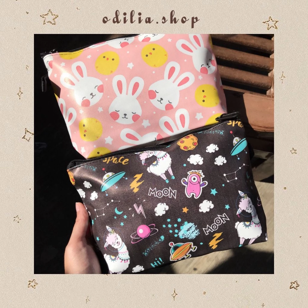 Pouch Print Cute Rabbit Pink Moon Cow Keramik Aesthetic Dompet Kosmetik Kotak Pensil Tempat Penyimpanan Serbaguna Tas Make Up Stationery Aksesoris Wanita dan Anak Makeup Korea Banjarbaru Bjb Banjar Odilia.Shop