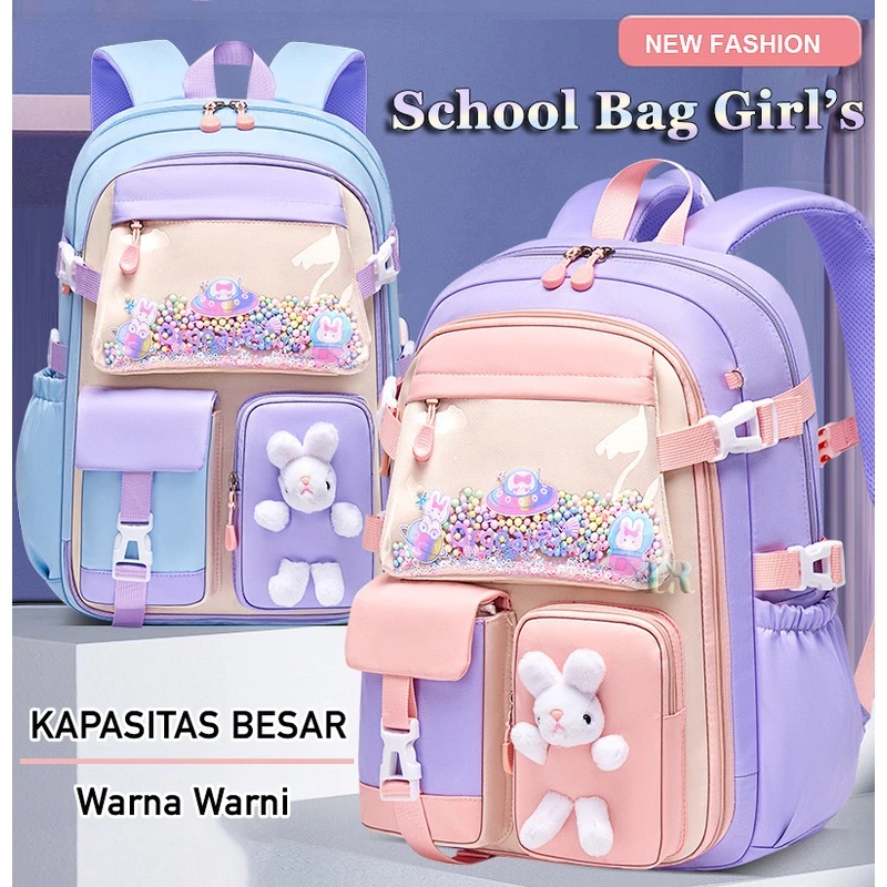 LNR Shop S-018 S-014 Tas Sekolah Anak Perempuan Anti Air Bahan Polyester Gesper Tali Bahu LOL Dengan Gantungan Boneka TK - SD Kelas 1 2 3 4 5 6 Ransel School Bag Sekolah Dasar Taman Kanak Cowok Boy Playgroup Pre-K K1 K2 Kindergarten