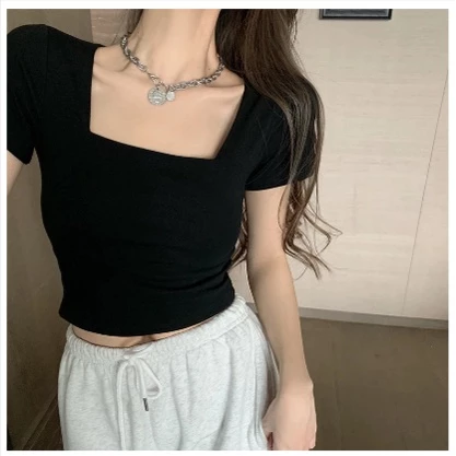 (COD) Georgia Square Neck Short Sleeve Crop Top - #H78