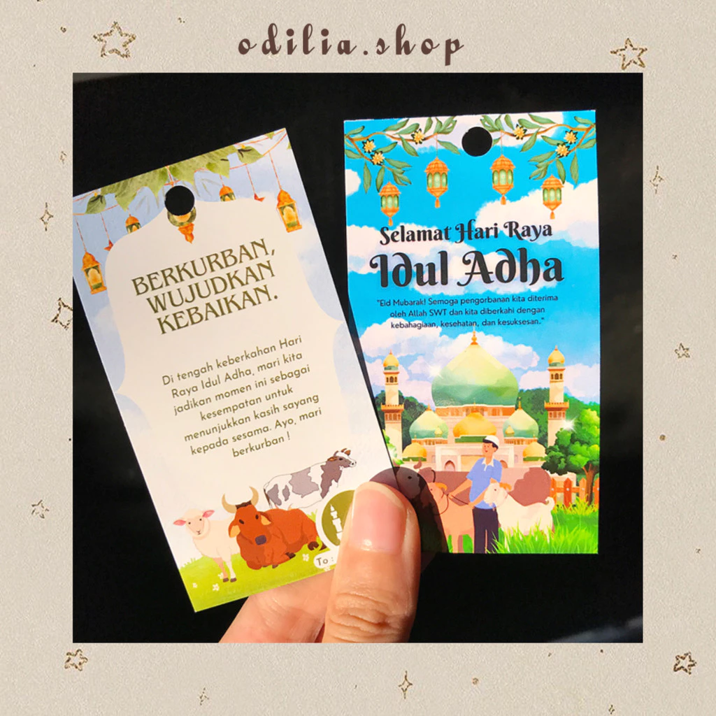 Hang Tag Idul Adha isi 5 pcs Hari Raya Eid Al-Adha Mubarak Qurban Aesthetic Kartu Ucapan Kurban Hangtag Parcel Hampers Anak Muslim Banjar Banjarbaru Bjb Odilia.Shop