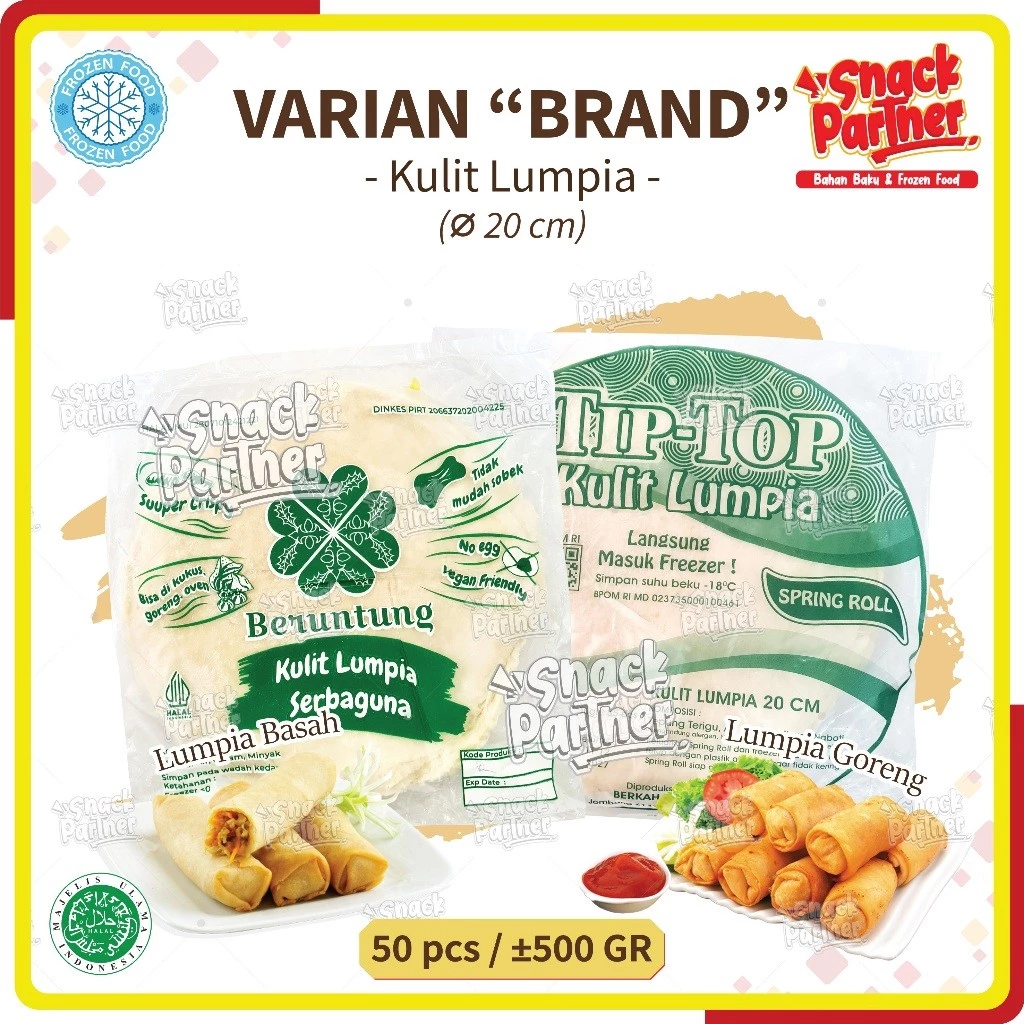 KULIT LUMPIA 50 Lembar / ± 500 GR | Diameter 20 CM - FROZEN FOOD - Tip-Top Beruntung Boboy Risoles Basah Goreng Deep Fry Banjarmasin Surabaya Sidoarjo