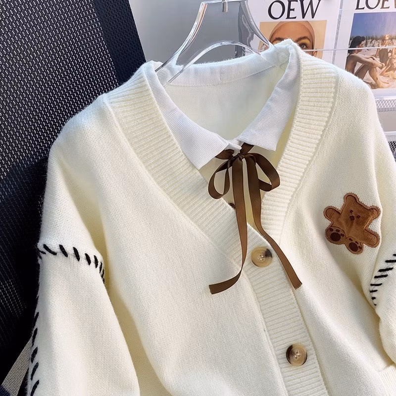STRIP BIG BEAR CARDI KOREAN CARDIGAN SWEATHER KOREA SWEATER WANITA BAHAN RAJUT PREMIUM