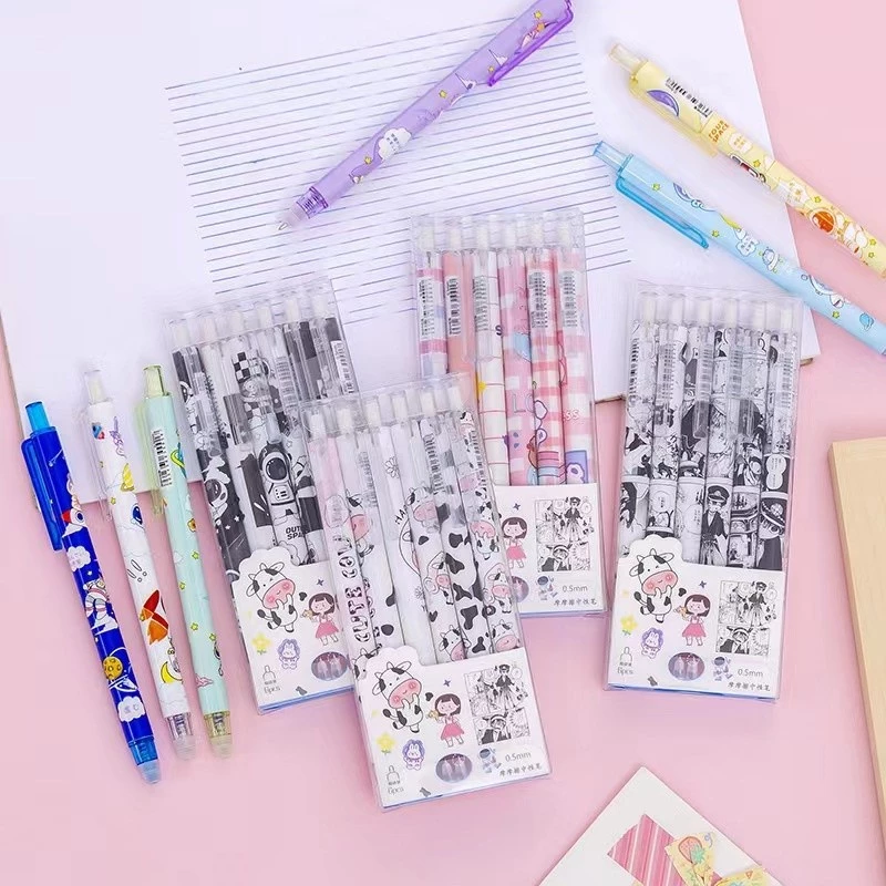 ATS Pulpen Set Karakter Lucu Pulpen Mekanik isi 6pcs Bolpoin Gel