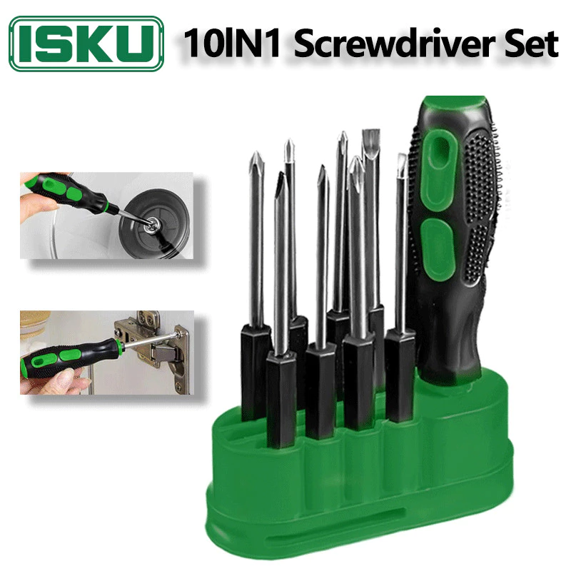 ISKU Obeng Set kunci shock set 10in1 Multifunction Screwdriver Obeng Serbaguna Kunci Set perkaka
