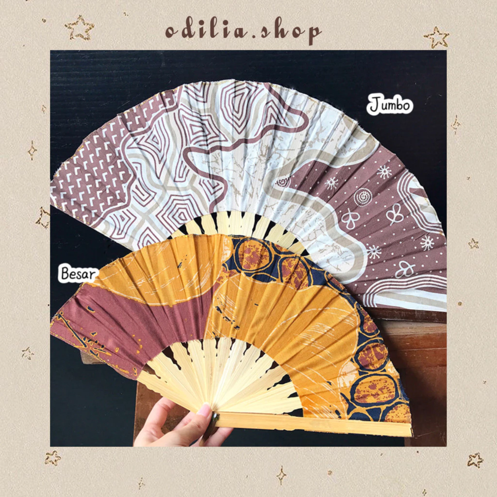 Kipas Tangan Lipat Karakter Batik Ukuran Besar dan Jumbo Aksesoris Souvenir Wanita Folding Fan Korea Atk Bjb Banjar Banjarbaru Odilia.Shop