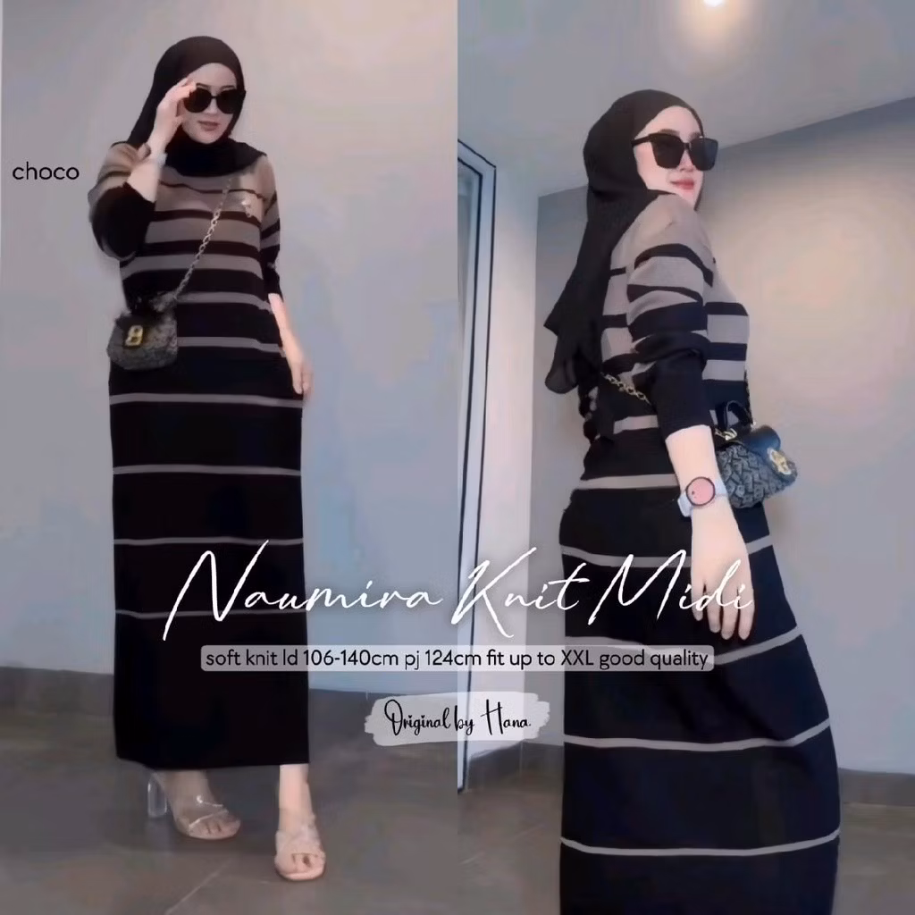 Ready Stok Siap Kirim Naumira Knit Midi Dress Original Hana Matt Rajut Soft Knit Ld 106 Melar Sampai