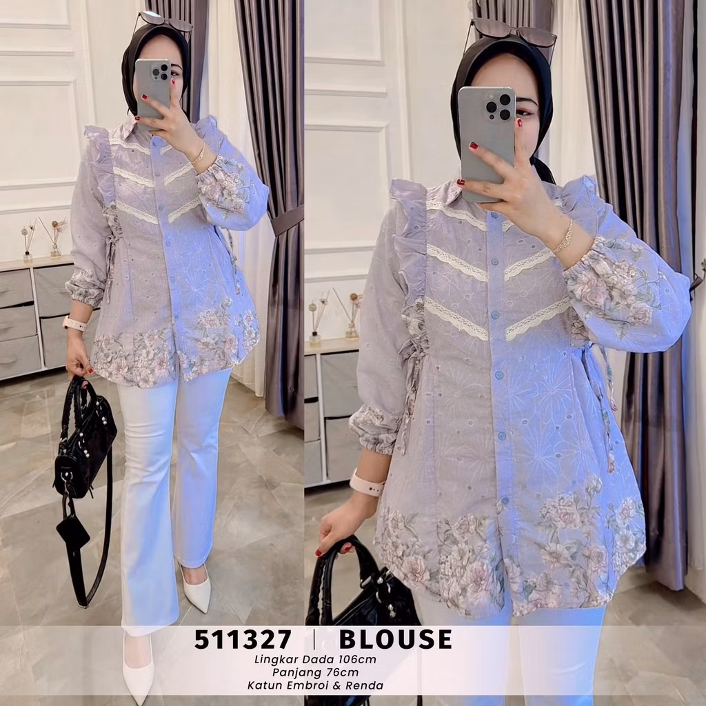 Zoya Blouse Motif Bunga Kombinasi Renda Elegan - Blouse Wanita Muslim Terbaru - 511327,511330,611216