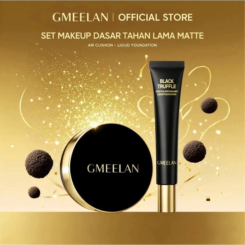 GMEELAN Make Up Set Black Truffle Zinc PCA Antioksidan Liquid Foundation 30g Antioksidan Makeup Setting Spray 100ml Menetapkan makeup AIR CUSHION 7+10g