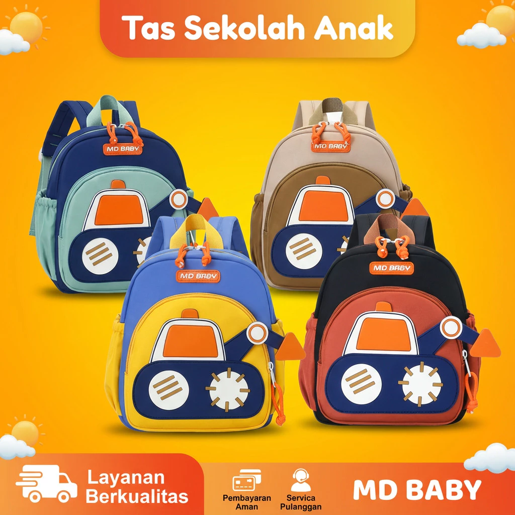 Tas Sekolah Anak Tk Paud Cartoon Excavator Two Tone Kids Ransel Backpack Ringan Bernapas