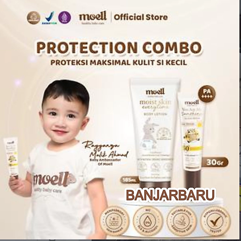 Moell Protection Combo – Sunscreen 30gr & Body Lotion 185gr – Skincare Bayi Organic  Banjarbaru
