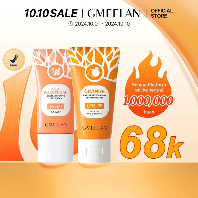 2 in 1 GMEELAN Orange Exfoliating + Sea Buckthorn Lazy Cream Paket Eksfoliasi dan Pelembab Wajah Cantik 100% ORI