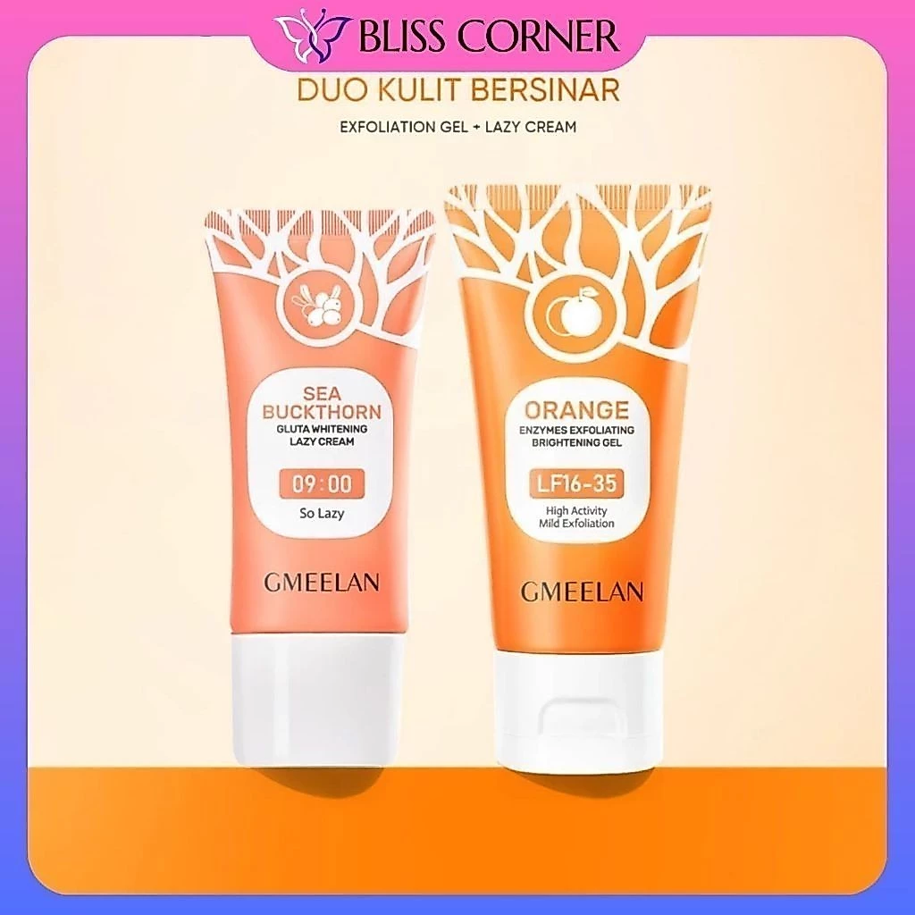 2 in 1 GMEELAN Brightening Orange Exfoliating + Sea Buckthorn Lazy Cream Paket Eksfoliasi dan Pelembab Wajah