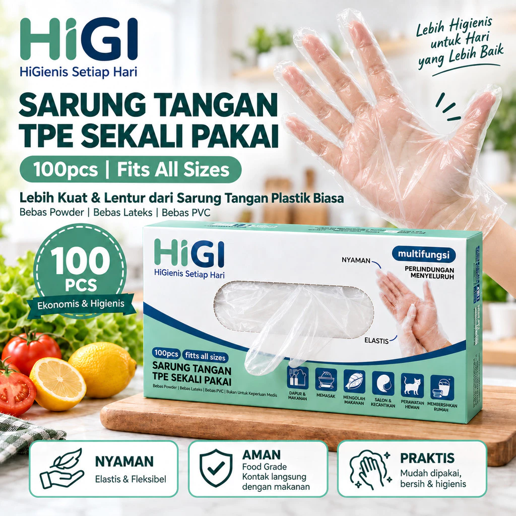 UNIQSOO Sarung Tangan TPE 100 pcs Sekali Pakai Sarung Tangan Plastik Pembersih Rumah Tangga