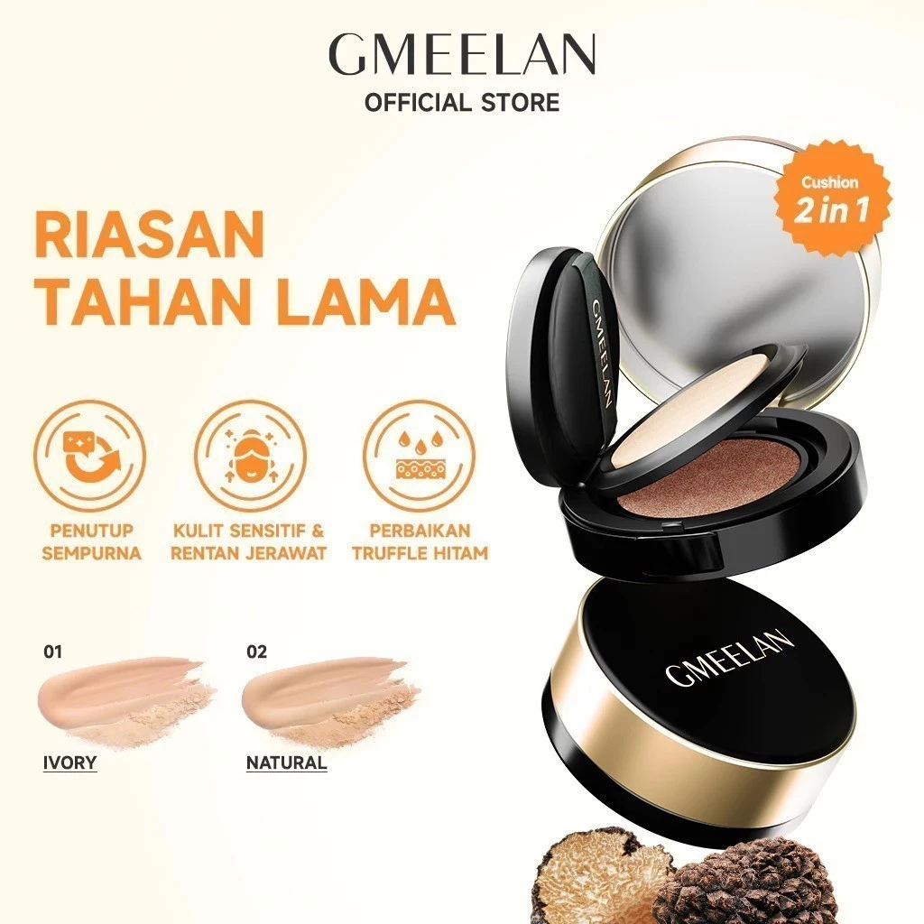 GMELAN Black Truffle Zinc PCA Antioksidan Air Cushion 7g+10g Meratakan Warna Kulit Foundation Factial Make Up Oil-Control Waterproof