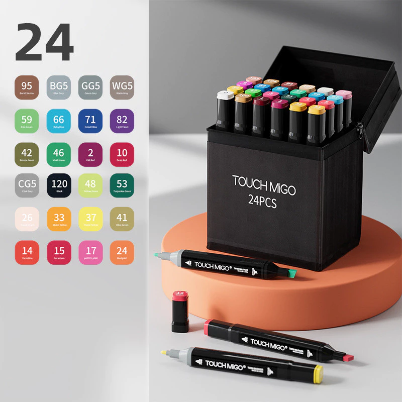 Spidol Art Marker 24 Warna 2 Sisi Set Sketsa Grafik Dual Tip Alat Gambar Anak dan Dewasa/spidol termurah anti kering