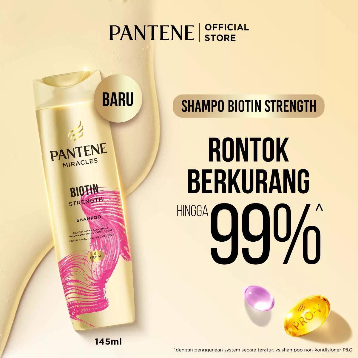 [BARU] PANTENE Miracles Shampo Biotin Strength 145ml | Memperbaiki Rambut Rusak, cocok untuk rambut coloring & bleaching